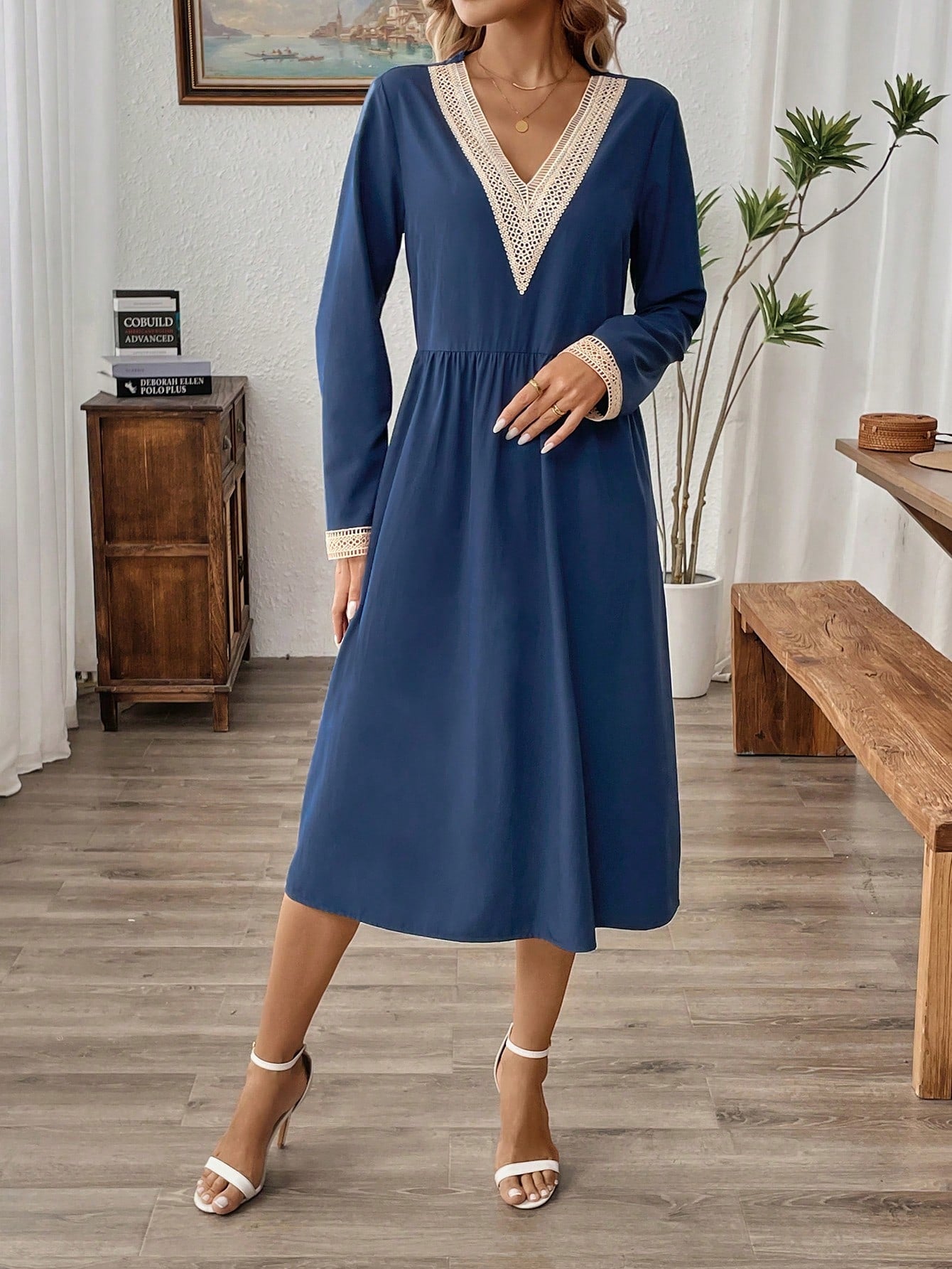 Effortlessly transition into the autumn-winter season with our Trendy Casual Hollow V-Neck Color Block Midi Dress. The unique design combines style and comfort, making it a versatile addition to your wardrobe. Perfect for any occasion and guaranteed to make a statement. Stay trendy with this must-have dress!