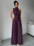 Trendy Firerie Women's 2-Piece Turtleneck Sleeveless Top and Wide Leg Pants Set for Chic Style