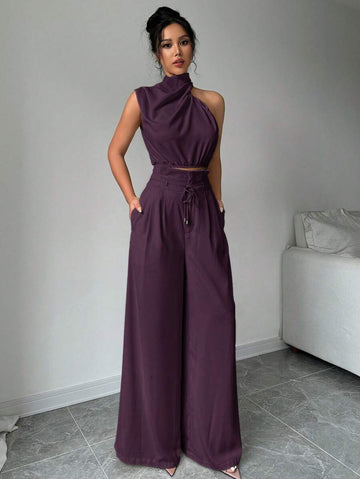 Trendy Firerie Women's 2-Piece Turtleneck Sleeveless Top and Wide Leg Pants Set for Chic Style
