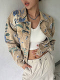 Trendy Floral Print Drop Shoulder Denim Jacket for Effortless Style - women outerwear jacket visible in all media images, product image 1