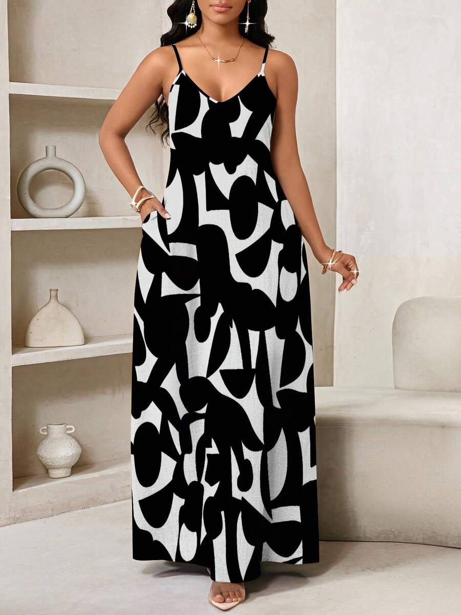 Elevate your everyday wardrobe with this sophisticated slip dress, featuring a striking geometric print that adds visual interest without compromising versatility. The flowing silhouette drapes elegantly, creating a flattering line that works seamlessly from day to night. Crafted for comfort and style, this piece pairs effortlessly with sneakers for casual outings or layers beautifully under blazers for polished occasions. The timeless geometric pattern ensures this dress remains a reliable staple season af