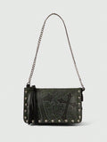 Add an edgy twist to your look with this Trendy Goth Women's Cross-Pattern Rivet Chain Shoulder Bag. Featuring bold rivet accents and a stylish cross-pattern design, it’s perfect for fashion lovers who dare to stand out. The chain strap adds a daring touch while keeping your essentials close. Whether for a night out or daily wear, this bag brings playful attitude and dark charm to any outfit.