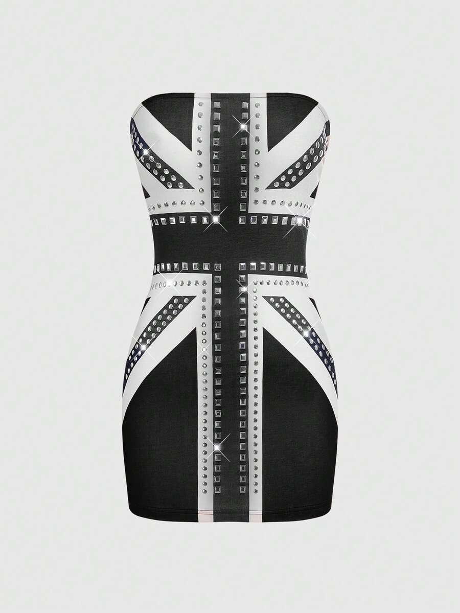 Make a bold statement with this edgy grunge punk mini dress featuring a striking UK flag design adorned with shimmering rhinestones. Perfect for Y2K fashion enthusiasts, this dress combines nostalgic early-2000s vibes with contemporary edge. The fitted silhouette and mini length create a flattering, daring look ideal for nights out, festivals, or anyone embracing alternative style. Crafted for comfort and attitude, this piece is a must-have for your rebellious wardrobe.