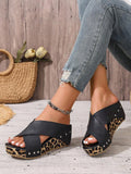 Step into summer with these Trendy Leopard Print Platform Sandals! Featuring an open toe design and bold leopard print, these casual slides add a fun, fierce touch to any outfit. The platform sole gives you extra height and comfort, perfect for sunny days out or casual hangouts. Let your feet do the talking with these playful, stylish sandals that blend fashion and ease effortlessly.