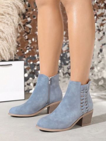 Elevate your style with our trendy light blue chunky heeled ankle boots! Perfect for summer vacations and festive celebrations, these boots are both fashionable and functional. Featuring a chunky heel, they provide the perfect balance of comfort and style. Step into the season with confidence and make a statement wherever you go!
