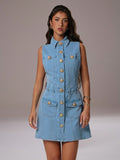 Step into the spotlight with this trendy light blue sleeveless mini dress, perfect for channeling 90s vibes with a modern twist. Whether you're heading to a casual business meeting or a sunny vacation getaway, its playful cut and fresh color keep you cool and stylish. Embrace effortless charm and make every outing a fun fashion statement!
