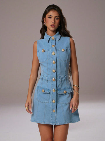 Step into the spotlight with this trendy light blue sleeveless mini dress, perfect for channeling 90s vibes with a modern twist. Whether you're heading to a casual business meeting or a sunny vacation getaway, its playful cut and fresh color keep you cool and stylish. Embrace effortless charm and make every outing a fun fashion statement!