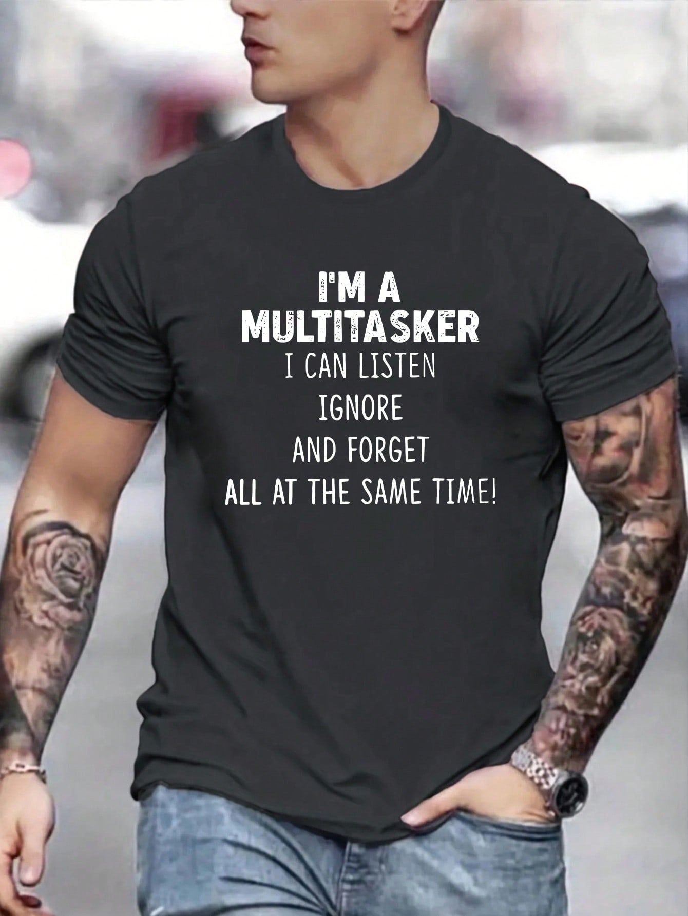 Make a bold statement with this trendy men's slogan graphic tee, designed for effortless casual style and all-day comfort. Crafted from soft, breathable fabric, it keeps you cool while showcasing your personality. Perfect for pairing with jeans or shorts, this tee adds a playful edge to your everyday look.