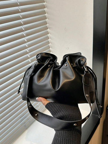 Image 1 - front view of Trendy Minimalist Drawstring Bucket Bag - Versatile Handbag for Stylish Women