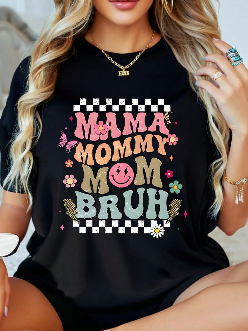 Get ready for Mother's Day with this trendy and playful 'Bruh' print crew neck t-shirt for women. Made with soft and comfortable fabric, it's perfect for everyday casual wear. Show off your sense of humor with this must-have top for all trendy mommies out there!