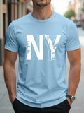 Get ready to make a statement with our Trendy NY Letter Pattern Printed Cotton T-Shirt! With its casual short-sleeved design and round neck, this fashion-forward apparel is perfect for any occasion. Made from soft and comfortable cotton, it'll keep you looking cool while staying comfy. Show off your style with this unique and playful tee!