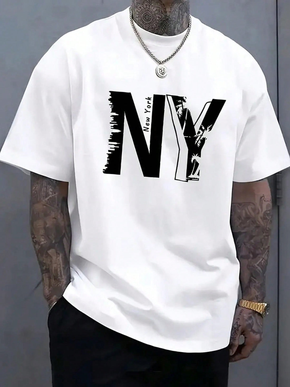 Upgrade your casual wardrobe with our trendy NY letter pattern t-shirt! Made with soft cotton, this short-sleeved t-shirt features a playful round neck design. Perfect for any fashion-forward man looking to add some flair to their everyday look. (And let's be real, who doesn't want to be trendy and fashionable?)