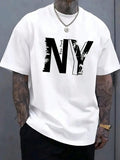 Upgrade your casual wardrobe with our trendy NY letter pattern t-shirt! Made with soft cotton, this short-sleeved t-shirt features a playful round neck design. Perfect for any fashion-forward man looking to add some flair to their everyday look. (And let's be real, who doesn't want to be trendy and fashionable?)