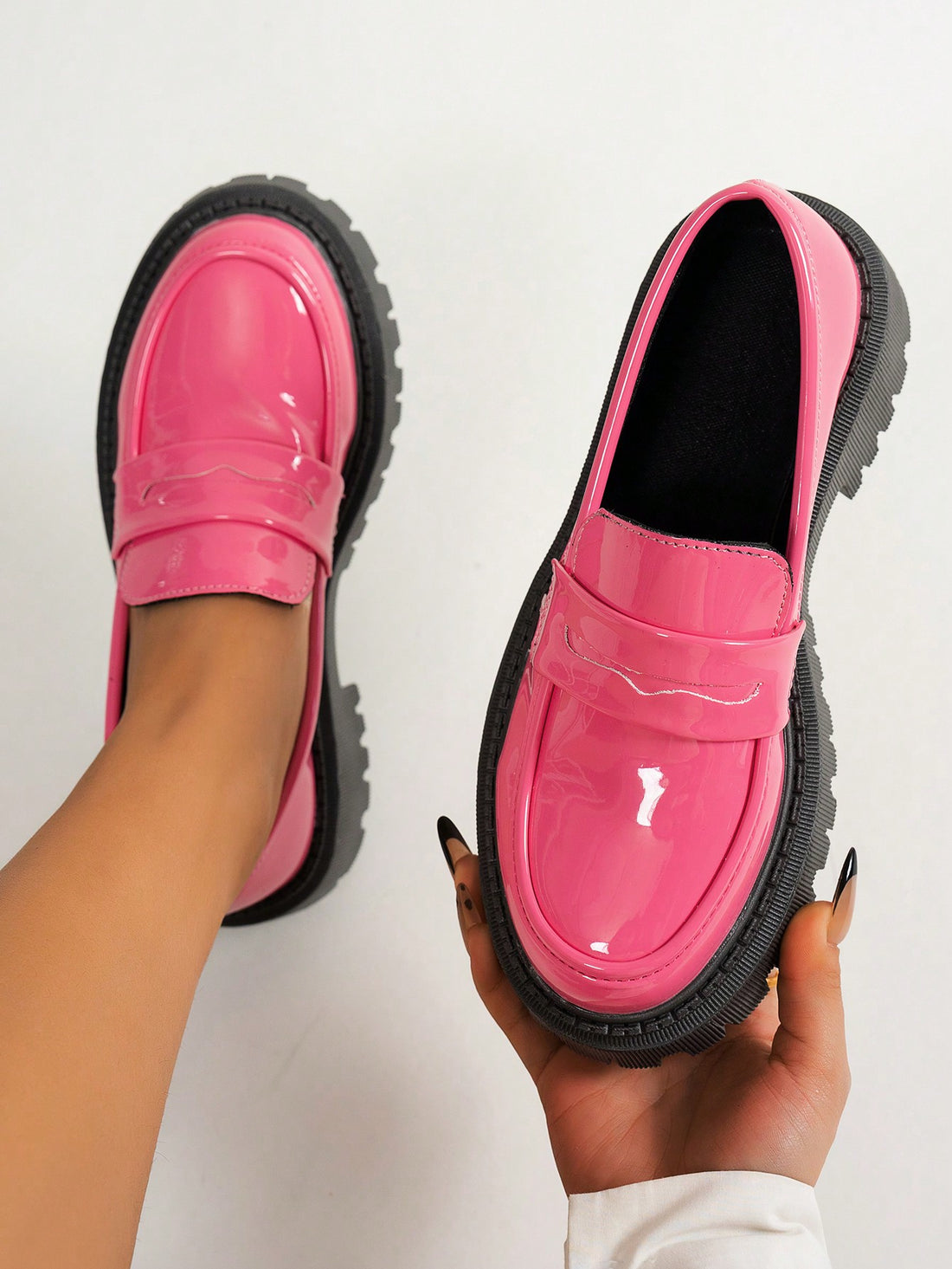 Introducing our playful and versatile Trendy Pink Chunky Platform Loafers! These Korean-style slip-ons will have you effortlessly chic for any occasion. With a trendy pink color and chunky platform, you'll be the center of attention (in a good way) wherever you go. Step up your shoe game now!
