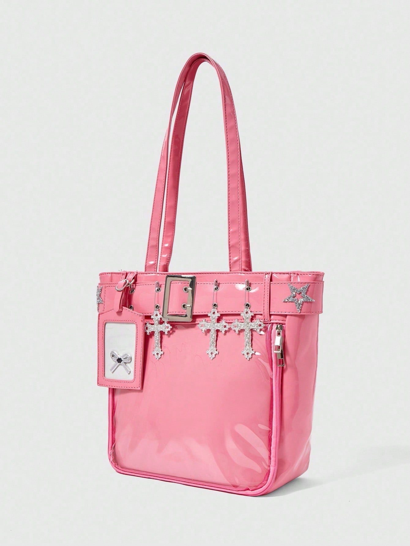 Make a bold statement with this striking pink punk gothic shoulder tote. Featuring edgy star hardware and a spacious silhouette, it's designed for girls who embrace alternative fashion with confidence. The durable construction handles daily essentials while the eye-catching design turns heads. Perfect for school, outings, or expressing your unique style, this tote combines attitude with practicality. An essential accessory for anyone who refuses to blend in.