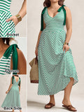 Step out in style with this Trendy Plus Size Striped V-Neck Dress! Featuring a flattering tie belt and eye-catching stripes, it's your go-to for concerts or everyday fun. Comfortable and chic, this dress moves with you, making every moment feel like a celebration.