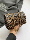 This trendy retro leopard print bag features a unique and stylish design, making it a must-have accessory for any fashion-forward individual. The mini square shape allows for easy storage of essentials, while the metal double chain adds a touch of sophistication. Elevate your style with this statement piece.