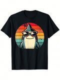 Make a splash with this Trendy Retro Shark Graphic Tee! Featuring a cool shark sporting stylish glasses, this cotton casual fit tee brings fun and comfort together. Perfect for men who want to add a playful edge to their everyday look while staying cozy all day long.