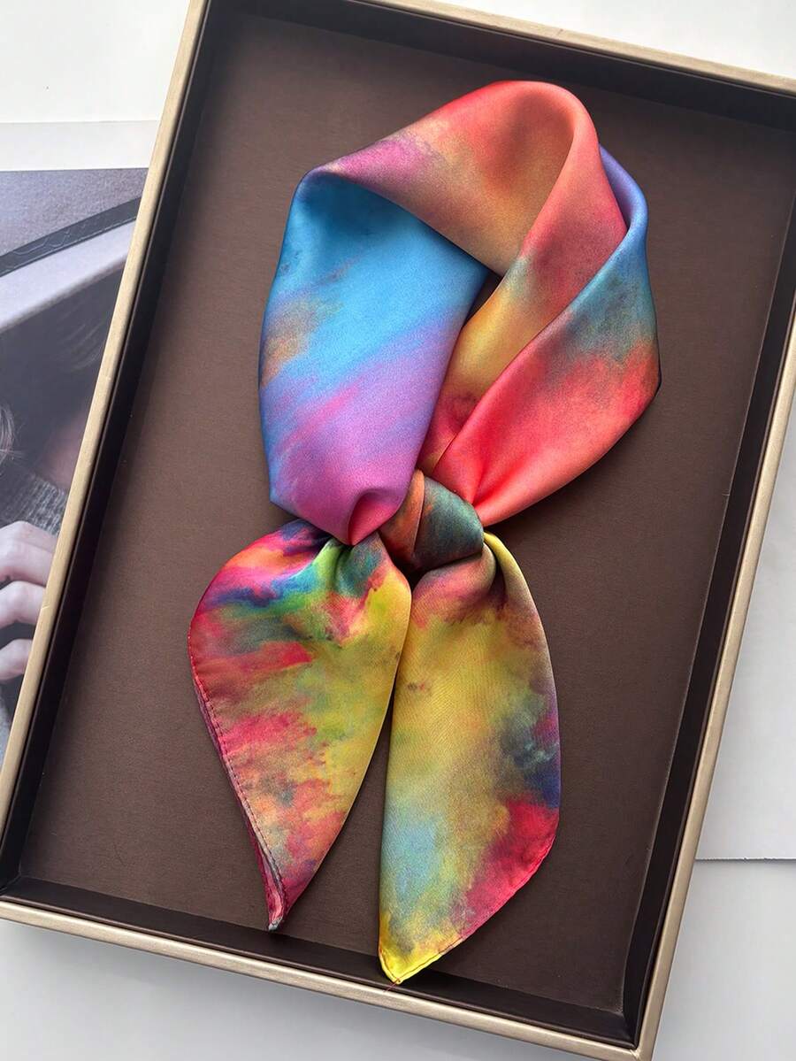 Transform your look with this retro tie-dye headscarf that captures vintage vibes with modern versatility. Made from 100% polyester with a luxurious faux silk finish, this square-style accessory features a stunning light blue tie-dye pattern accented with geometric details. Wear it countless ways—tie it around your head, drape it as a neck scarf, or style it as a bandana. Whether you're heading outdoors, to the office, or out for the evening, this casual essential adapts to any occasion. 