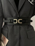 This trendy waist belt is made from stretchy faux PU material, making it both stylish and comfortable. With an adjustable buckle, it can be customized to your perfect fit. Perfect for casual streetwear, this belt adds a touch of fashion to any outfit.