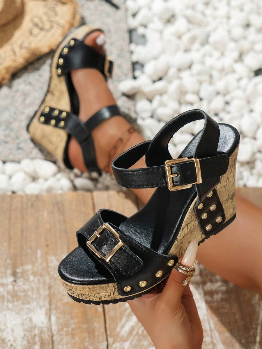 Step into summer with these Trendy Thick Platform Wedge Sandals designed to add height and style to every outfit. Featuring a playful peep-toe design and secure rivet buckle, they keep your feet comfy while turning heads. Perfect for sunny days, these wedges deliver a bold boost with a thick platform that’s both fashionable and fun. Get ready to strut with confidence and a spring in your step!