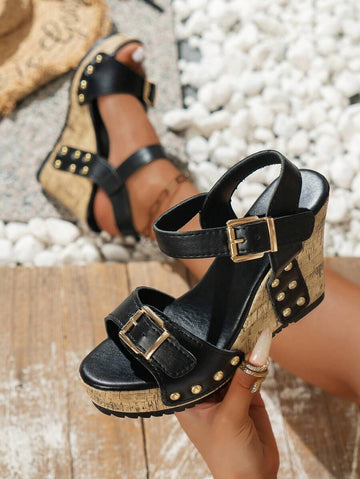 Step into summer with these Trendy Thick Platform Wedge Sandals designed to add height and style to every outfit. Featuring a playful peep-toe design and secure rivet buckle, they keep your feet comfy while turning heads. Perfect for sunny days, these wedges deliver a bold boost with a thick platform that’s both fashionable and fun. Get ready to strut with confidence and a spring in your step!