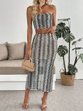 Turn heads this season with our chic 2-piece striped set! The cropped bandeau top pairs perfectly with a sleek bodycon skirt, creating an effortlessly stylish silhouette that's ideal for beach getaways, night outs, or vacation vibes. The bold stripes add personality while the fitted design flatters your curves. Mix, match, or wear together—this versatile duo is your new go-to for looking fabulous wherever adventure takes you!