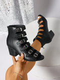 Step up your summer party game with these trendy women's black punk-style ankle boots. Featuring bold belt buckles and chunky thick heels, they add the perfect edgy twist to any outfit. Comfortable yet striking, these boots let you dance the night away while making a fierce fashion statement. Perfect for those who dare to stand out!