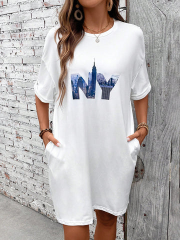 Get the ultimate effortless style with our Trendy Women's NY Print Short Sleeve Dress! The NY print adds a touch of urban cool to this dress, making it perfect for any occasion. With short sleeves, it's perfect for summer or layering in colder weather. Step up your fashion game with this must-have dress!