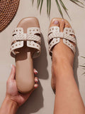 Step into summer with these trendy slip-on flat sandals, adorned with stylish studs that add a playful edge to any outfit. Perfect for effortless chic, they combine comfort and flair, making every stroll feel like a runway moment. Easy to wear and fun to flaunt, these sandals are your go-to for sunny days and casual adventures.