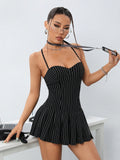 Elevate your summer style with our Trendy Y2K Summer Stripe Cami Bodycon Dress. The ruffle detail adds a playful touch to the classic stripe design. Enjoy the body-hugging fit that will accentuate your figure. Perfect for any summer occasion.