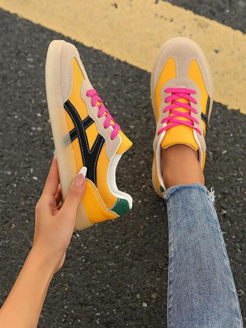 Step up your shoe game with these trendy yellow ballet-style sneakers! Made with comfortable PU leather, they're perfect for casual running and everyday wear. Stay on your feet with the non-slip soles. Your outfit will thank you (and so will your feet)!