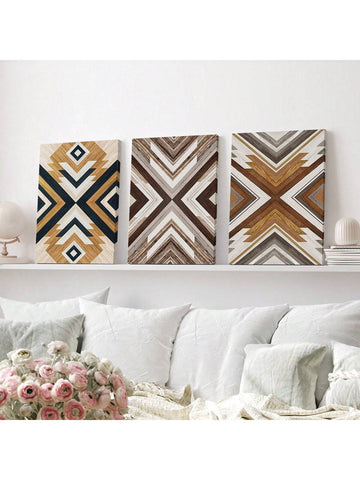 Introduce a touch of tribal elegance to your space with this 3-piece Aztec canvas wall art set. Perfect for boho-inspired spaces, this set features intricate tribal designs on canvas that will add character and style to any room. Elevate your interior with this unique and eye-catching wall art set.
