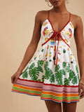 Effortlessly stylish for summer, this cami dress features a unique tropical print. Perfect for a day at the beach or a night out, the minimalist design adds a touch of elegance. Embrace the effortless style with Tropical Elegance.