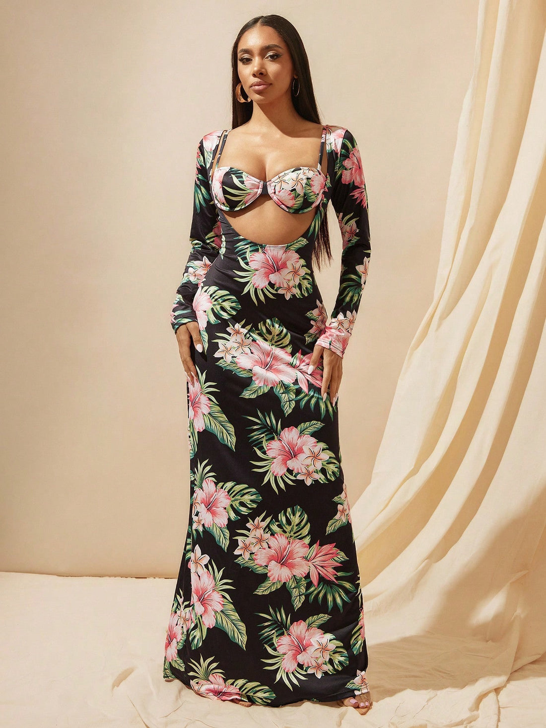 Step into paradise with this Tropical Floral Print Two-Piece Maxi Dress Set, designed to bring vacation vibes wherever you go. The breezy maxi skirt pairs perfectly with the matching top, creating a playful and effortless look ideal for resort days or sunset strolls. Lightweight and vibrant, this set keeps you cool and stylish, making every moment feel like a getaway.