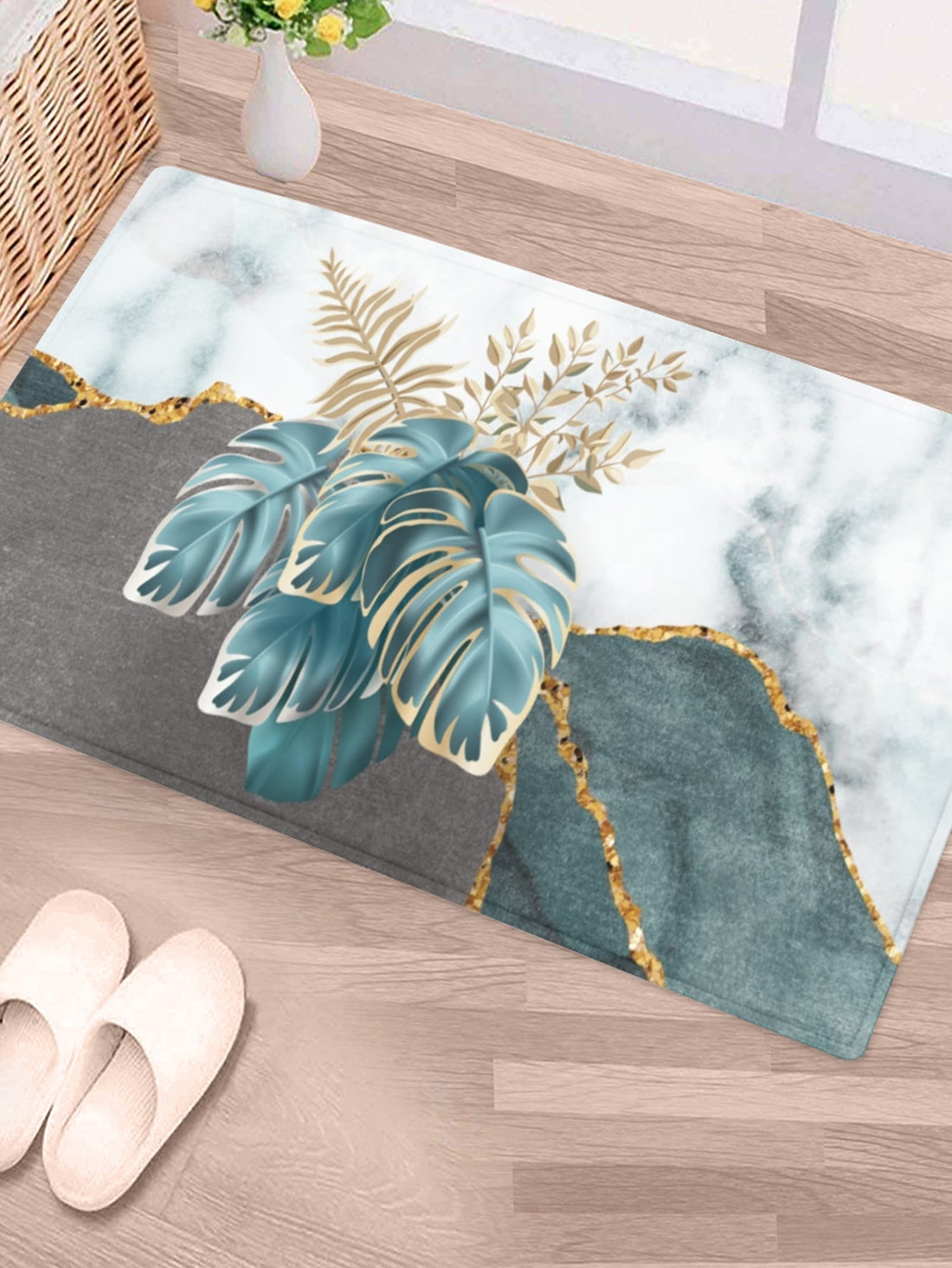 This Tropical Marble Non-Slip Bath Rug is a stylish addition to any bathroom. Made from durable polyester, it offers a modern and elegant touch while also providing non-slip functionality. Transform your bathroom into a luxurious and safe space with this chic toilet mat.