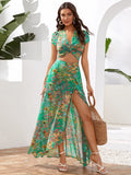 Tropical print crop top and wrap maxi skirt two-piece set