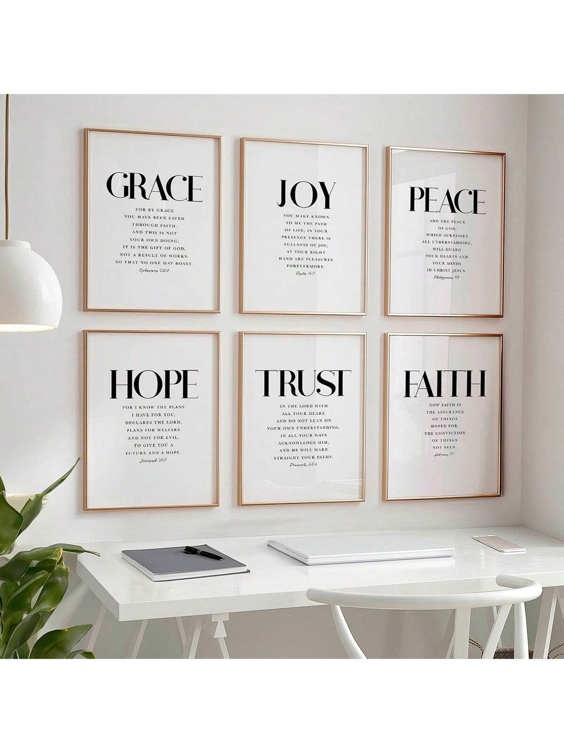 Enhance your home with this set of 6 prints featuring inspiring Bible verses focused on trusting in the Lord. These high-quality prints will add beauty and meaning to any space, making them a perfect addition to your Christian decor. Let these prints serve as a reminder to trust in the Lord in all aspects of your life.
