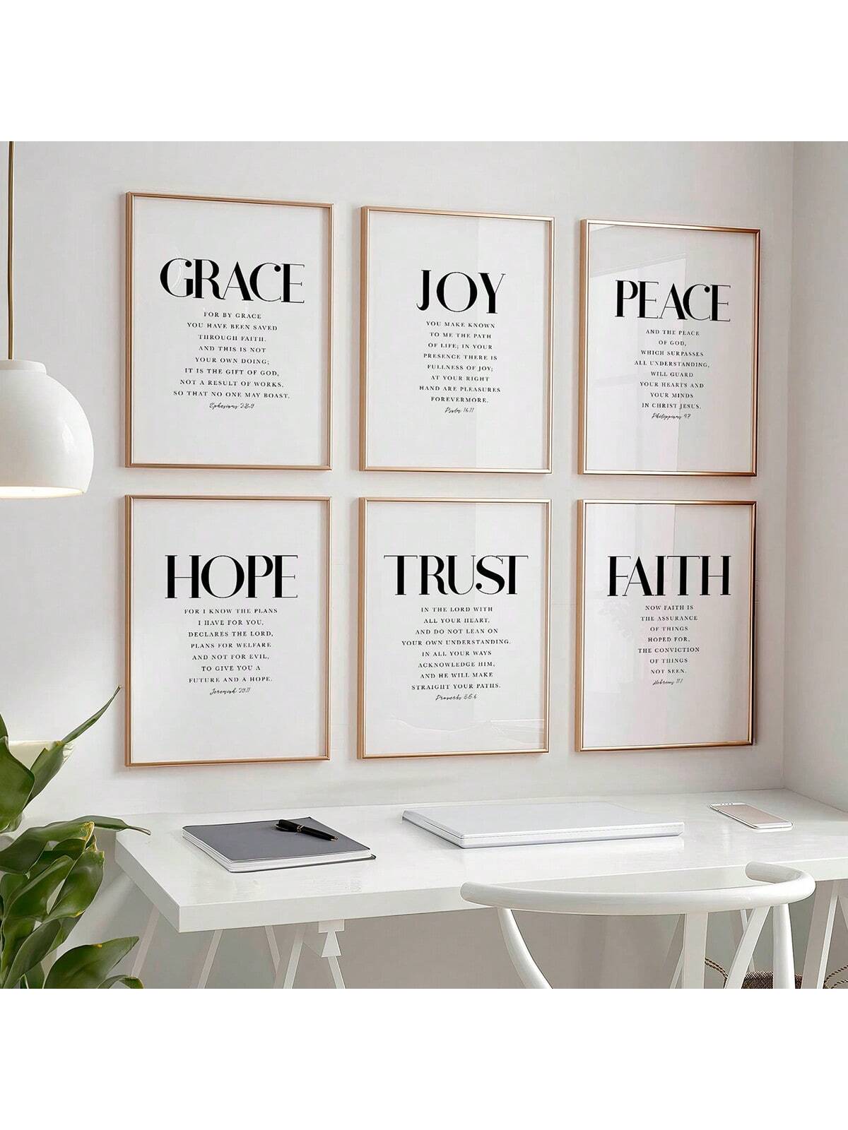 Enhance your home with this set of 6 prints featuring inspiring Bible verses focused on trusting in the Lord. These high-quality prints will add beauty and meaning to any space, making them a perfect addition to your Christian decor. Let these prints serve as a reminder to trust in the Lord in all aspects of your life.
