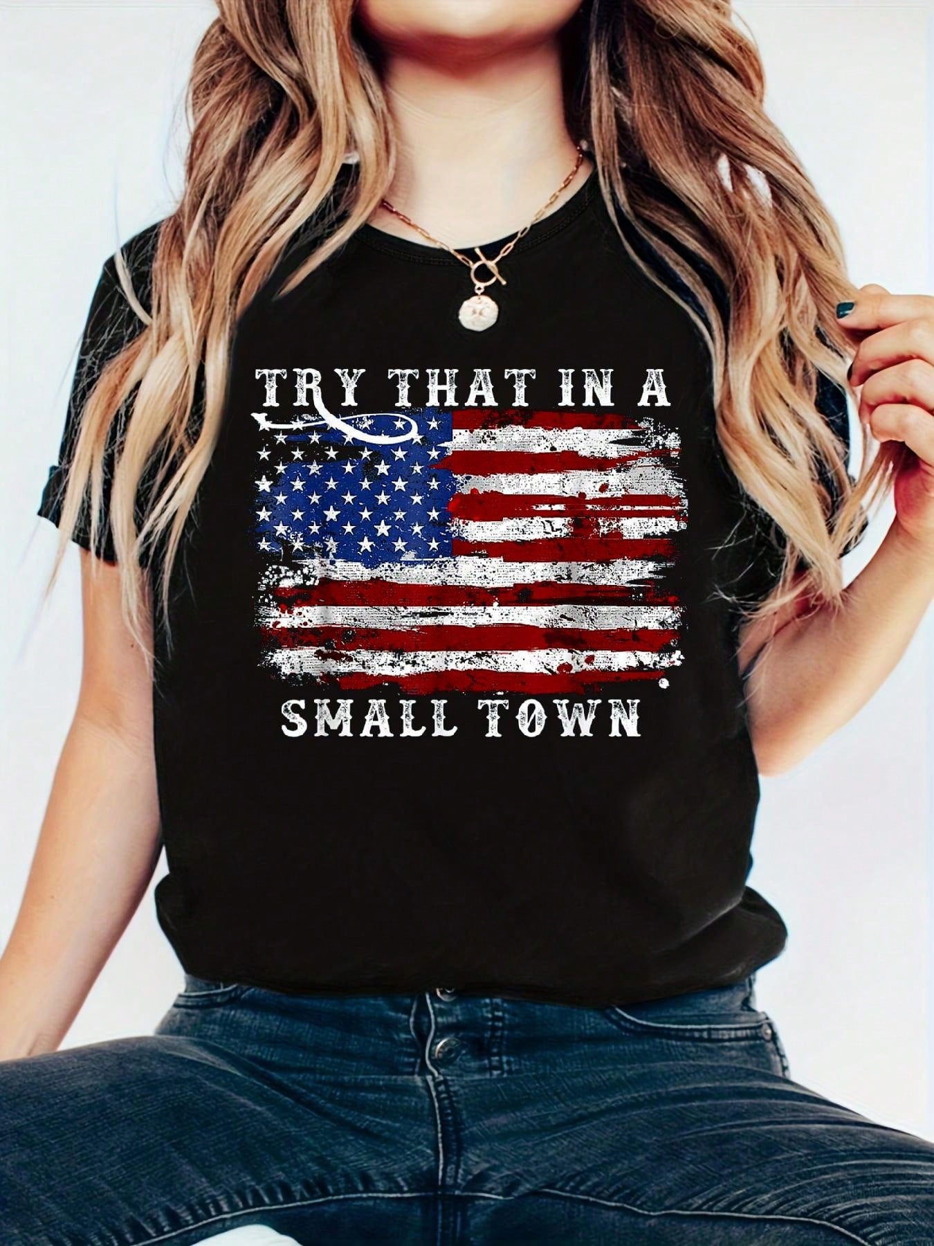 Get ready to rock out and show off your love for country music with our "Try That in a Small Country Town" t-shirt! Perfect for any music lover, this tee is sure to turn heads and make a statement. (Pun intended!) Available now in all sizes.