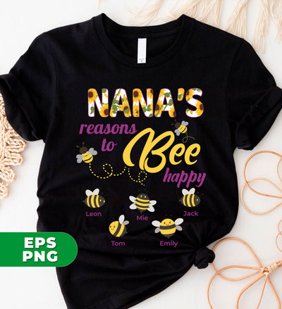 Elevate your happiness game with Nana's Reasons To Be Happy, Bee Happy, and Love My Nana digital files. Perfect for sublimation projects, these PNG files are sure to bring a smile to your face. Spread joy and pay tribute to the wonderful Nanas in your life with this expertly crafted design.