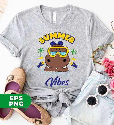 Summer Vibes, Hippo Summer, Hippo In Beach, Cute Hippo, Digital Files, Png Sublimation