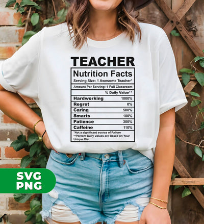 Teacher Nutrition Facts, Teacher Gift, Gift For Teacher, Digital Files, Png Sublimation