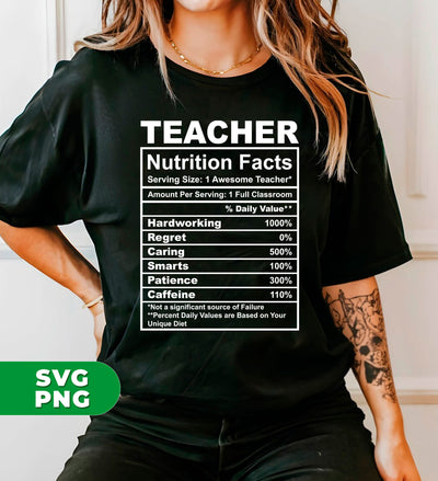 Teacher Nutrition Facts, Teacher Gift, Gift For Teacher, Digital Files, Png Sublimation