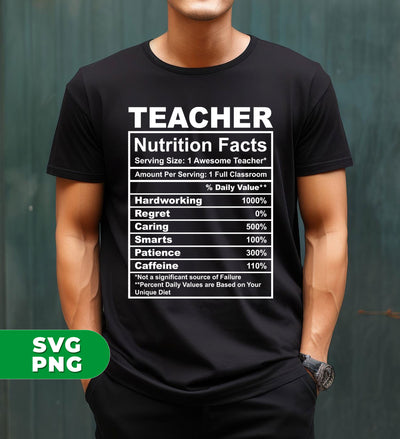 Teacher Nutrition Facts, Teacher Gift, Gift For Teacher, Digital Files, Png Sublimation