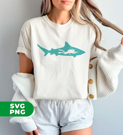 Diving Gift, Diving Silhouette, Shark Lover, Diver Gift, Digital Files, Png Sublimation