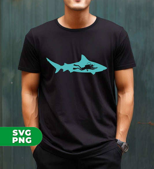 Diving Gift, Diving Silhouette, Shark Lover, Diver Gift, Digital Files, Png Sublimation