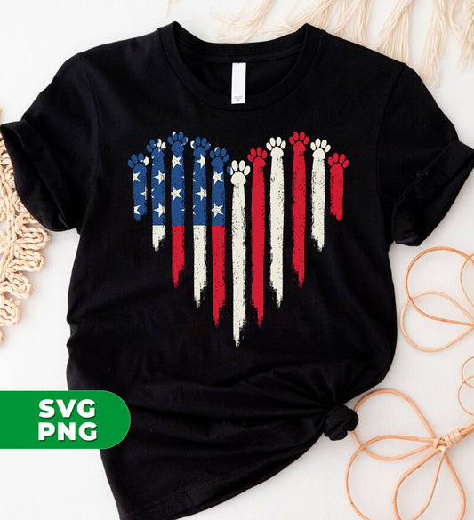 Love Paw, Love American, America Flag, America In Heart, Digital Files, Png Sublimation