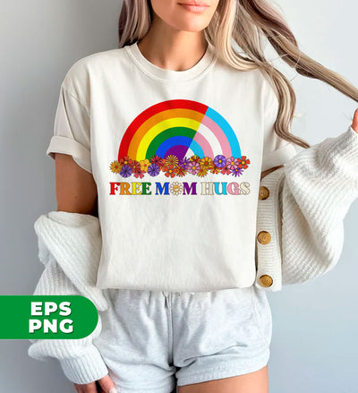 Free Mom Hugs, Groovy Flower, Pride Rainbow, LGBT Gift, LGBTQ+, Pride Month, Digital Files, Png Sublimation