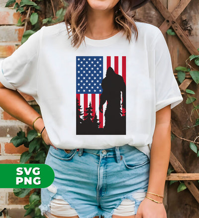 Big Foot American, Big Foot Silhouette, America Flag, Digital Files, Png Sublimation